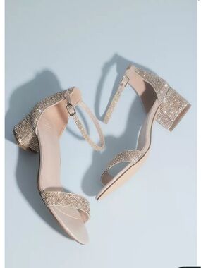 David's Bridal Sparkling Blush Block Heel Sandals